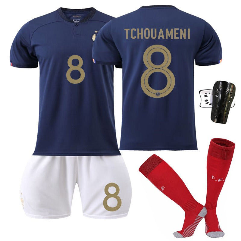 Ensemble de maillots domicile Coupe du Monde n° 10 Mbappé, 19 Benzema, 11 Dembélé, 9 Giroud