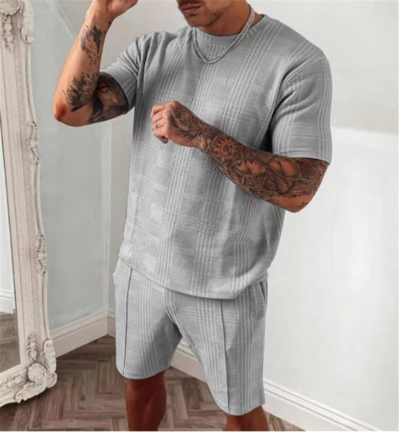 Men's casual round-neck short-sleeved t-shirt set with 3D print