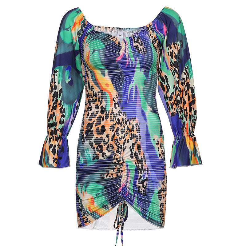 Robe longue plissée à imprimé animal pour femme