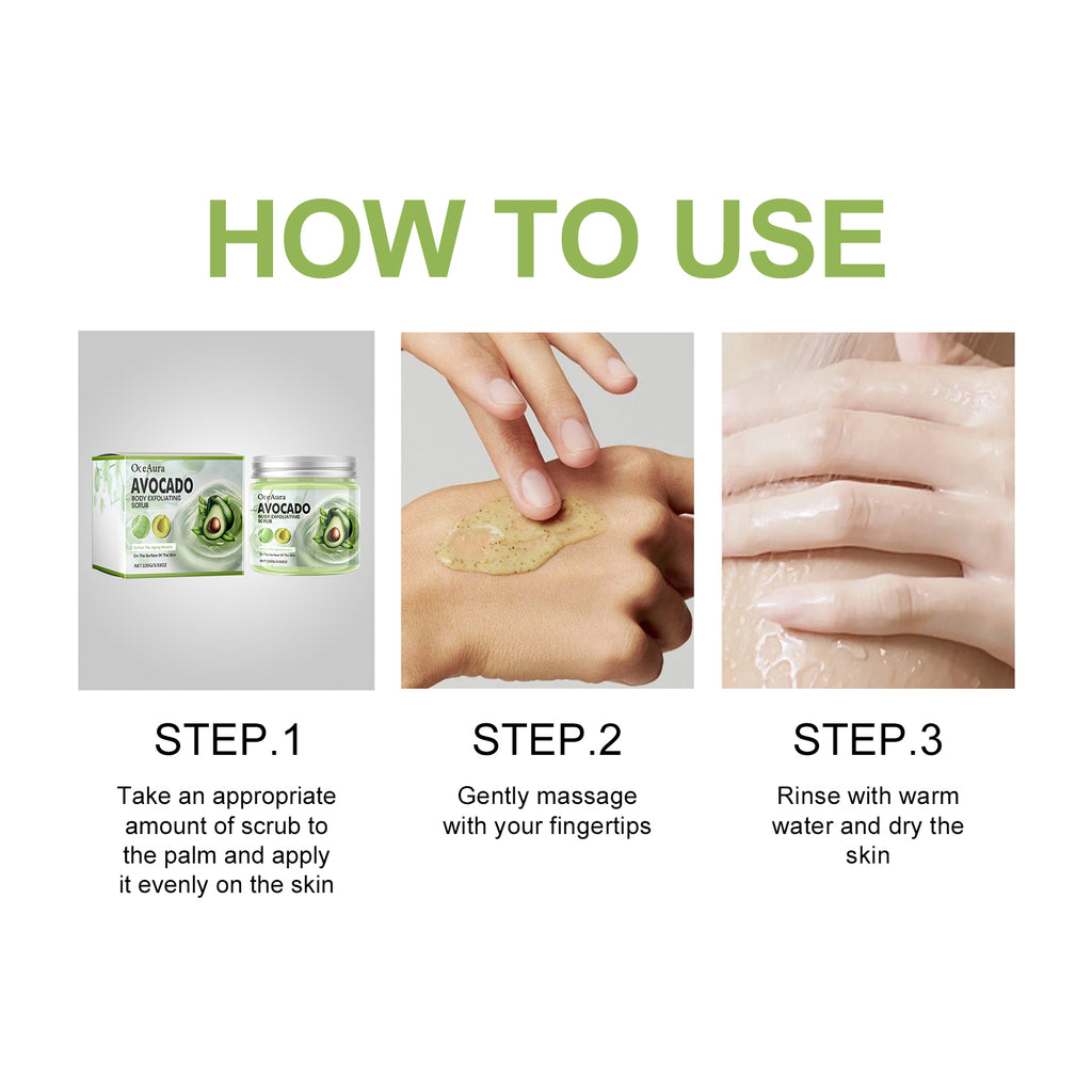 $24.57 - OCEAURA Avocado Exfoliating Body Scrub, for clear skin, removes dead cells and leaves skin smooth and radiant.