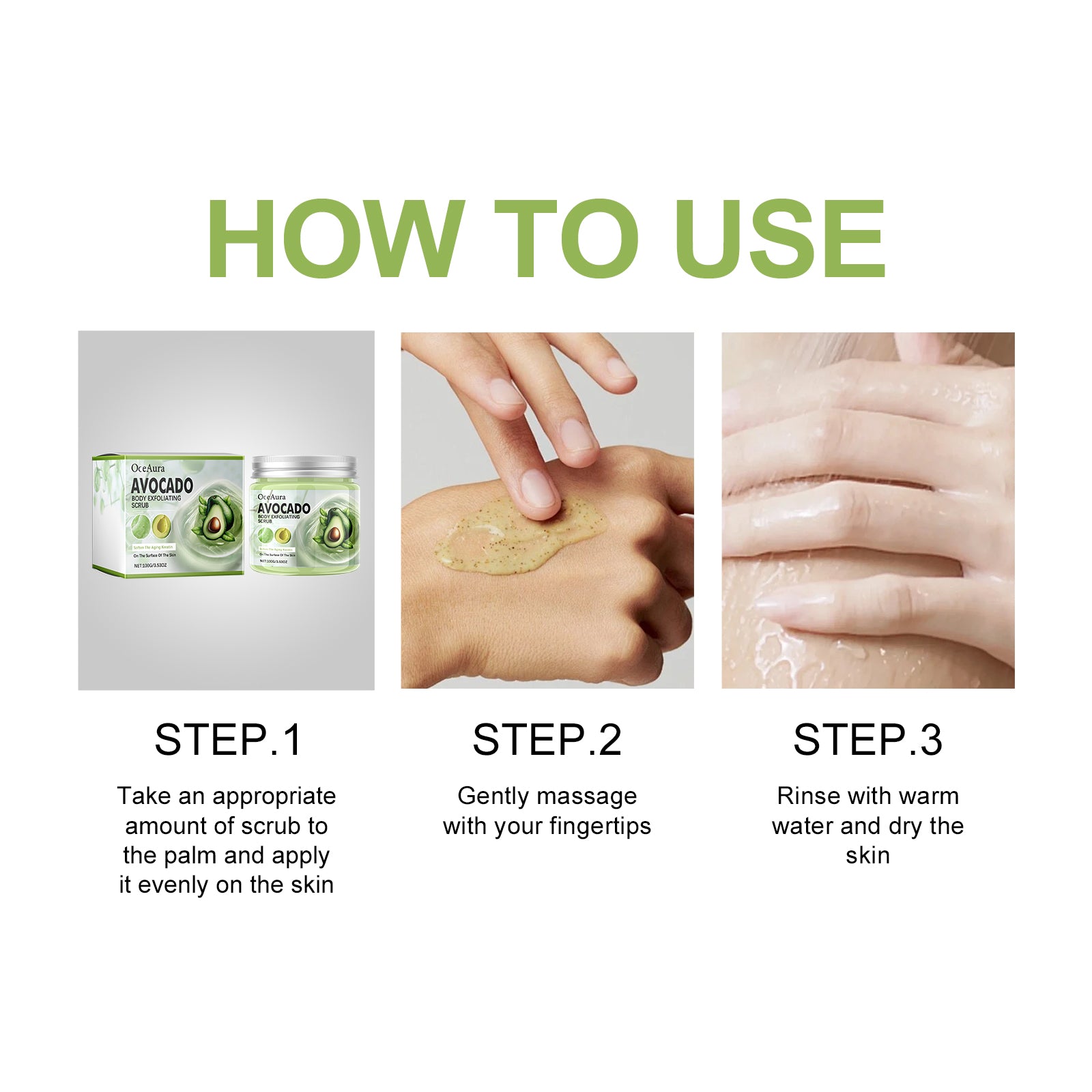 $24.57 - OCEAURA Avocado Exfoliating Body Scrub, for clear skin, removes dead cells and leaves skin smooth and radiant.