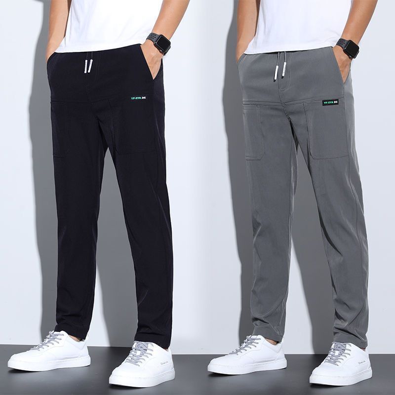 17,47 USD - Pantalon en soie glacée fine pour homme, pantalon d'affaires, pantalon décontracté, pantalon de sport tendance à jambes droites et amples