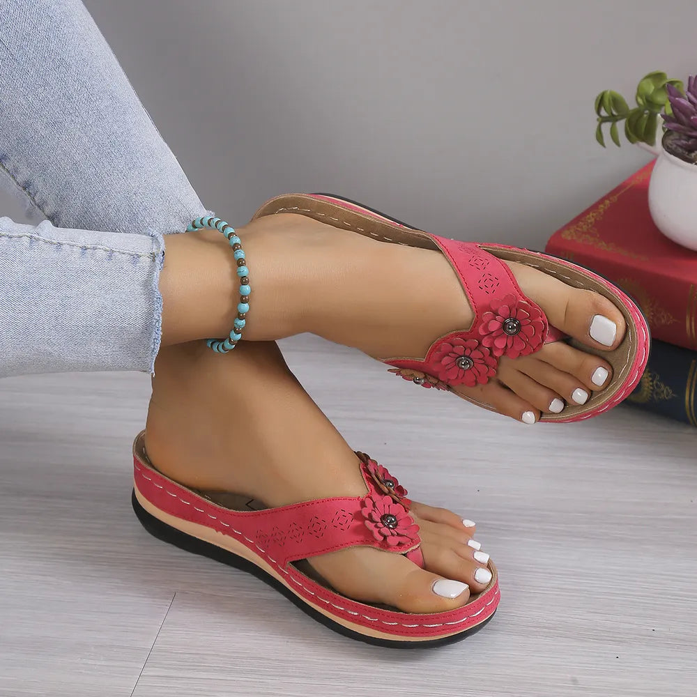 PU leather flower toe sandals