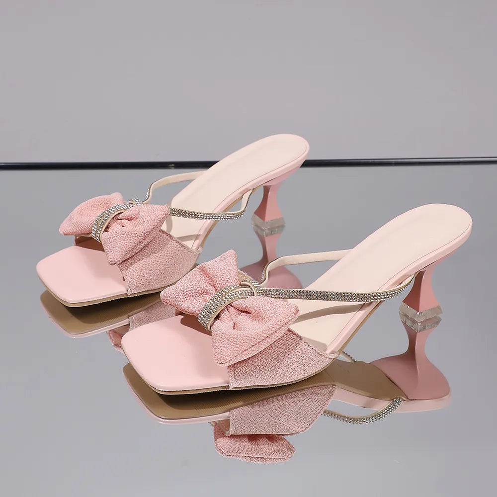 Open-toe rhinestone knot sandals