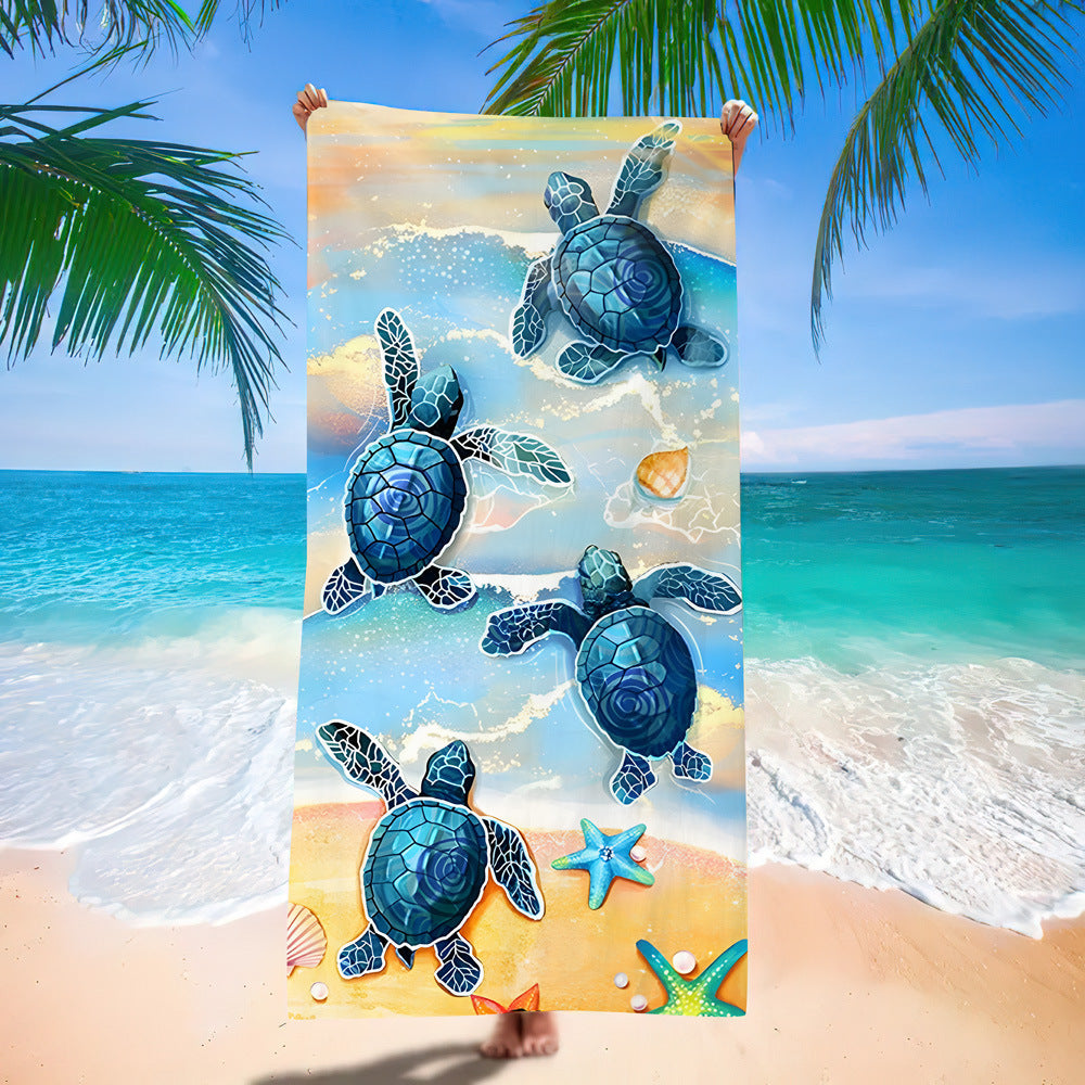 Serviette de plage en microfibre ultra-fine à motif de tortue marine – Serviette de bain double face à séchage rapide – Tapis de plage anti-sable