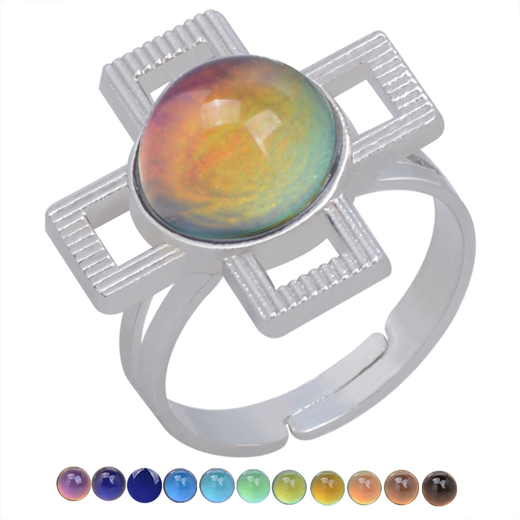 USD 13.98 - Vintage thermochromic ring for women, glamorous and elegant style, adorned with gemstones.
