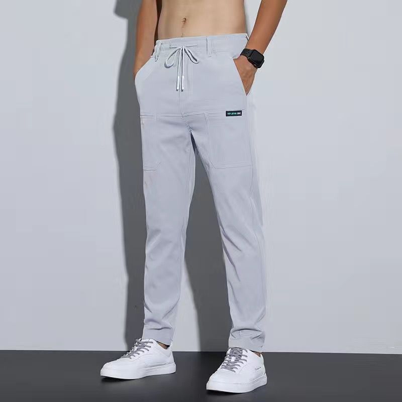 17,47 USD - Pantalon en soie glacée fine pour homme, pantalon d'affaires, pantalon décontracté, pantalon de sport tendance à jambes droites et amples