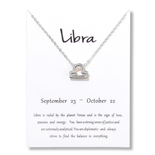 Collier pendentif zodiaque 12 constellations avec carte blanche