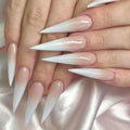 Long raindrop-shaped manicure, milky white powder gradient, high-end wearable nail patch