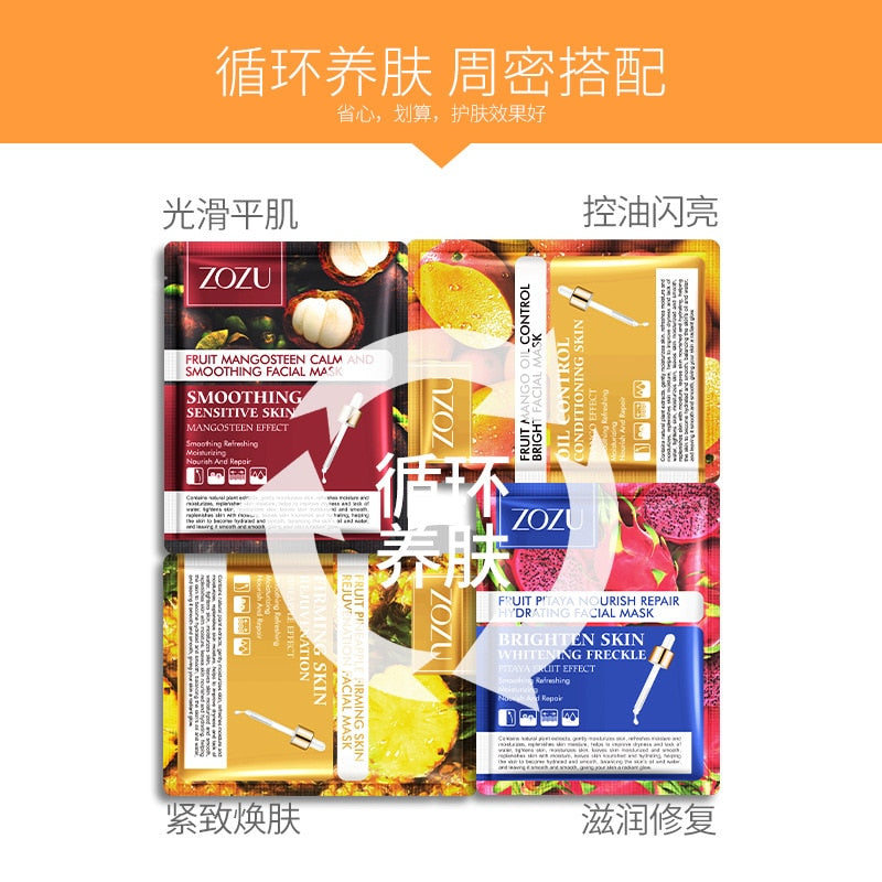 12.81 USD - ZOZU Fruit Mask Mangosteen Mango Dragon Fruit Pineapple Korean Facial Sheet Mask Anti-aging Sebum Control