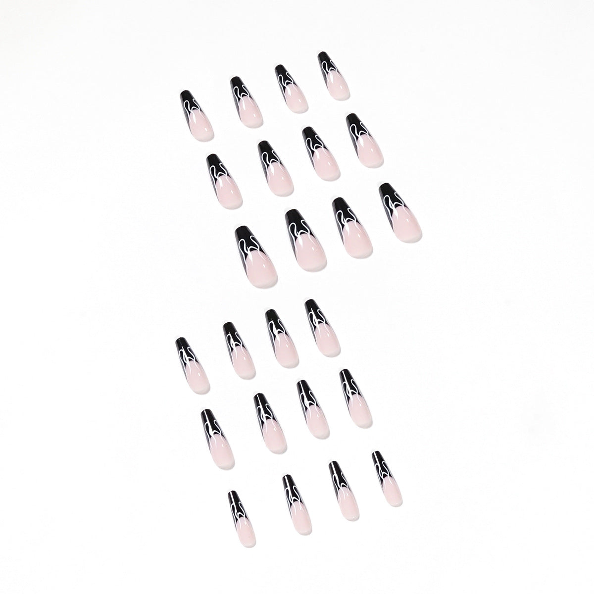 Black French Flame Effect False Nails, Nail Patches, Fake Nails