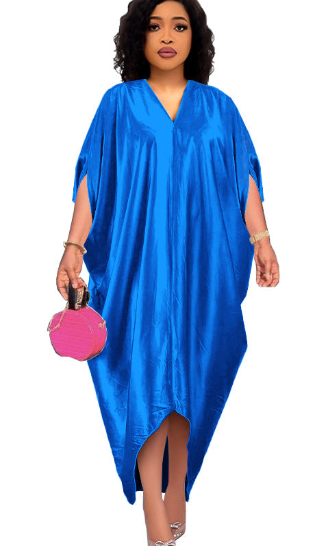 Robe grande taille pour femme, style africain, couleur unie et col en V (collection printemps)