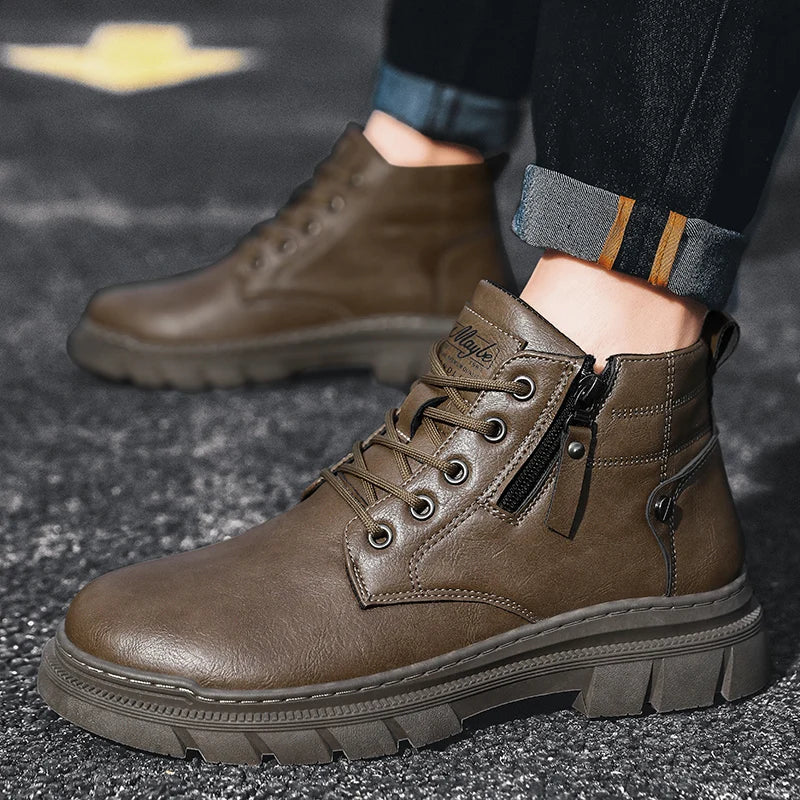 29.10 USD Bottes de travail rétro pour hommes, bottines montantes à semelle épaisse, style décontracté, style Chelsea, imperméables, idéales pour l'automne et l'hiver.