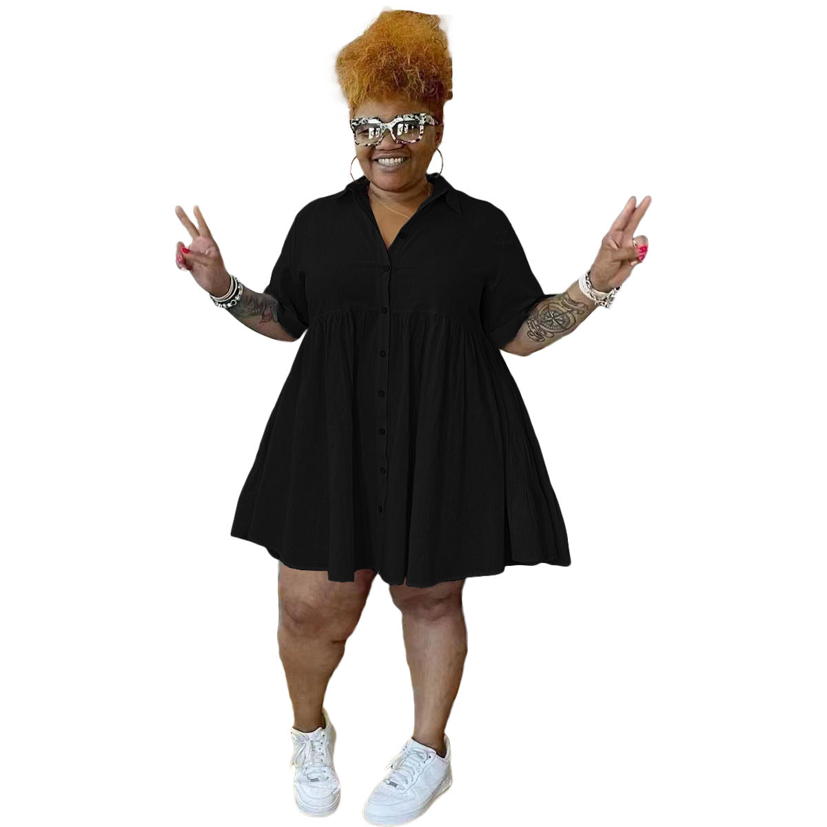 Robe en coton et lin grande taille pour femme, boutonnée sur le devant