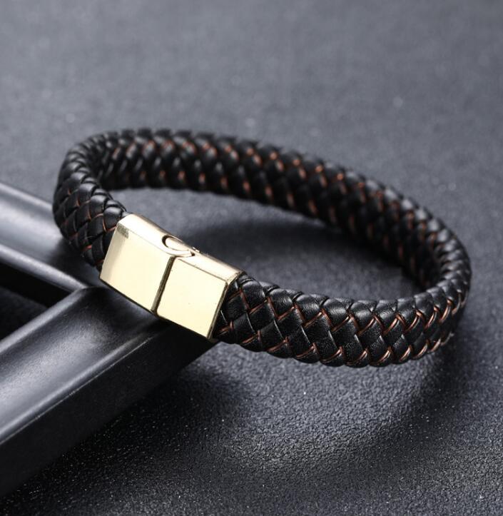 14,86 USD - Bracelet homme en cuir tressé noir et bleu, fermoir magnétique en acier inoxydable, bracelet à breloques, cadeau
