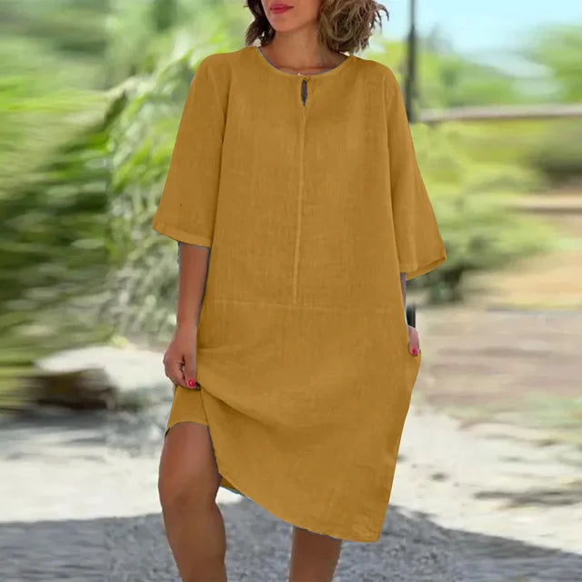 Robe d'été décontractée pour femme en mélange coton-lin – Style Y2k, vintage et streetwear – Coupe ample et confortable – Mode Harajuku