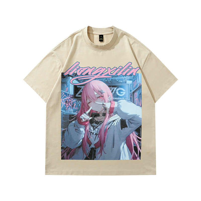 25.61 USD T-shirt à imprimé dessin animé pour couple, manches courtes, coupe ample, homme