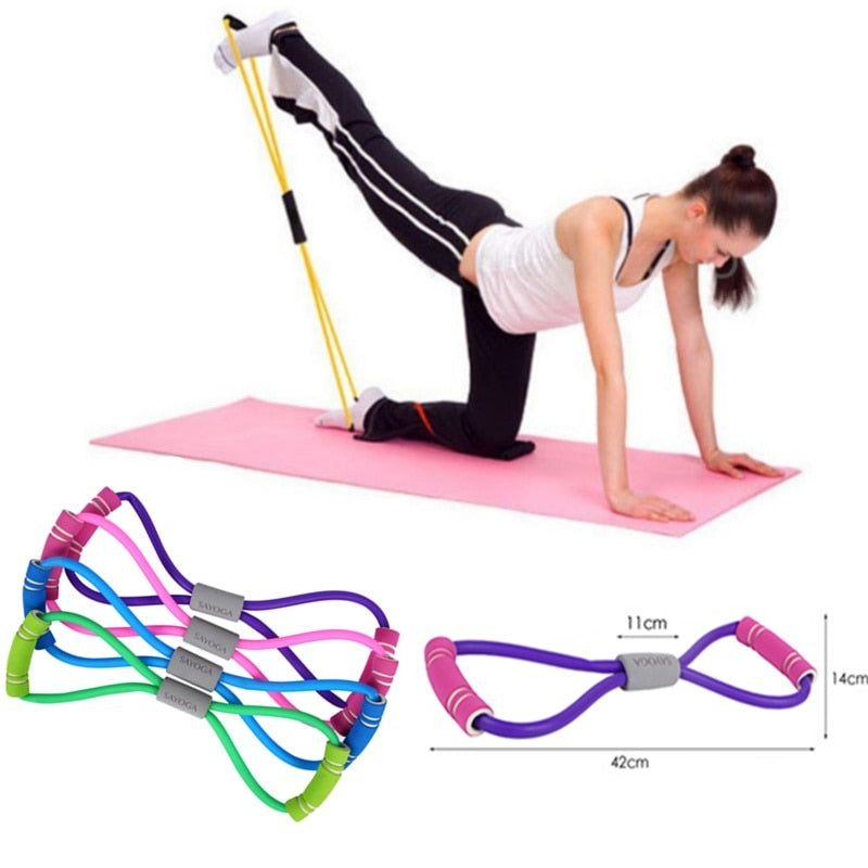 Corde élastique de résistance Yoga Gum Fitness 8 Word pour l'entraînement de la poitrine et le renforcement musculaire, idéale pour les exercices sportifs.