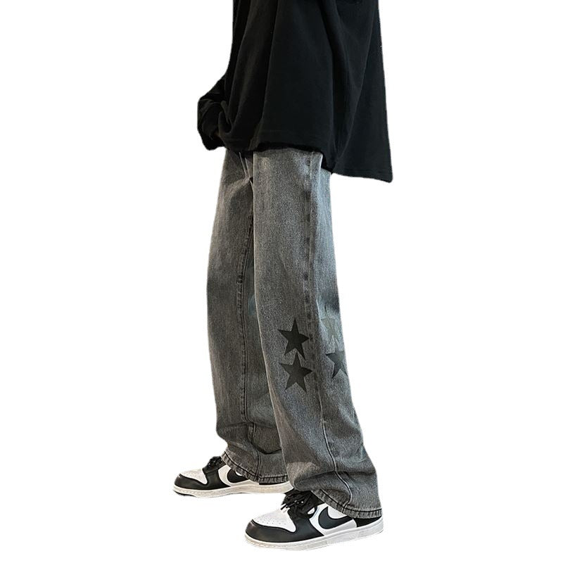 Pantalon Vibe tendance européen et américain, jean gris fumé à pentagramme, coupe ample, jambes droites, style automne-hiver.