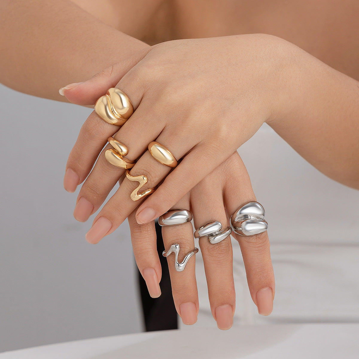 USD 7.70 - Geometric ring, open niche ring, index finger ring, curved lava metal ring