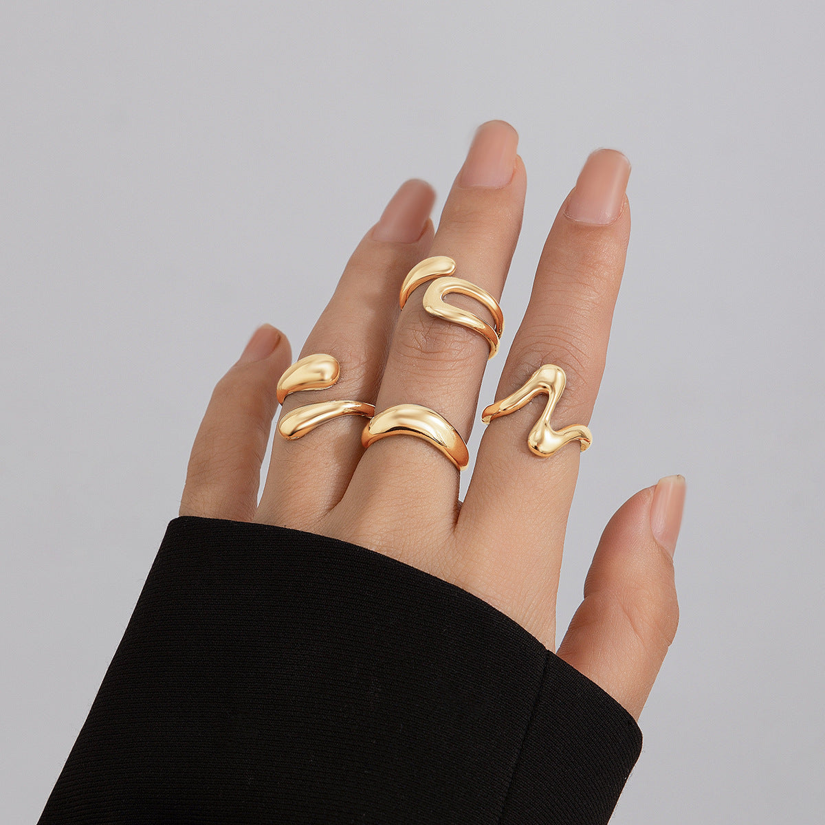 USD 7.70 - Geometric ring, open niche ring, index finger ring, curved lava metal ring