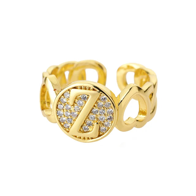 USD 7.92 - Women's Rainbow Zircon Initial Ring, Gold Stainless Steel, Adjustable, Bohemian Style. Couple Ring. Baguette Style Jewelry.