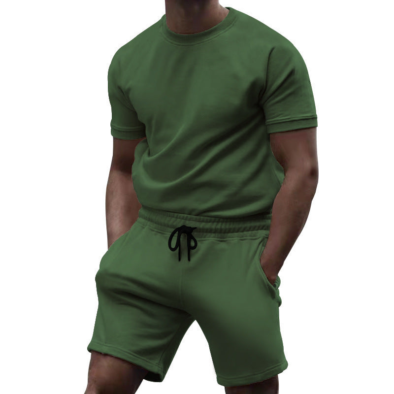 Survêtement de sport et de loisirs d'été pour homme, manches courtes, patchwork, col rond.