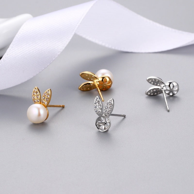 15,14 USD - Boucles d'oreilles mignonnes en forme de petite lapine, ornées de perles de zircon, accessoires d'oreilles tendance et élégants