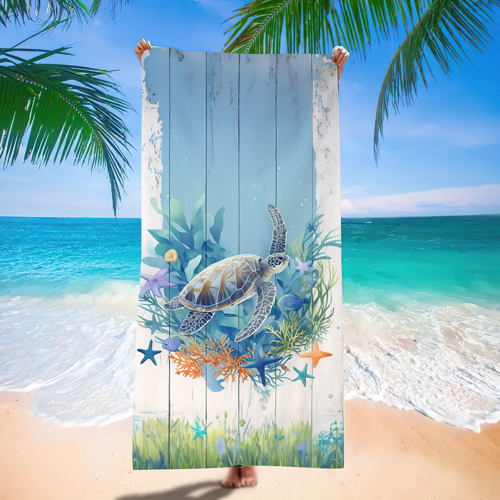 Serviette de plage en microfibre ultra-fine à motif de tortue marine – Serviette de bain double face à séchage rapide – Tapis de plage anti-sable