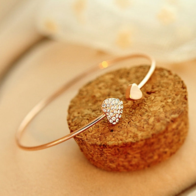 Pulsera brazalete ajustable con nudo y doble corazón de cristal para mujer, joya de regalo Mujer Pulseras