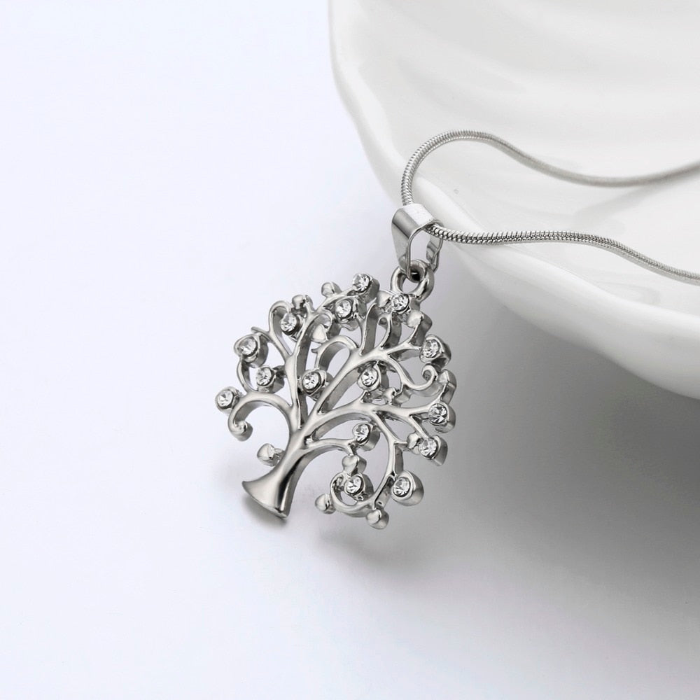 Collier pendentif Arbre de Vie, bijou femme tendance en cristal et or rose, collier tendance
