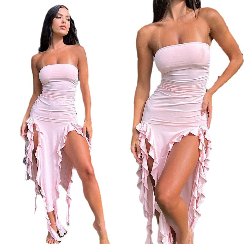 25,62 USD - Robe moulante asymétrique sans bretelles
