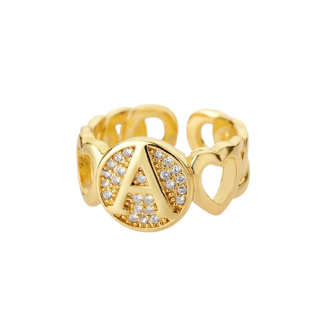 USD 7.92 - Women's Rainbow Zircon Initial Ring, Gold Stainless Steel, Adjustable, Bohemian Style. Couple Ring. Baguette Style Jewelry.