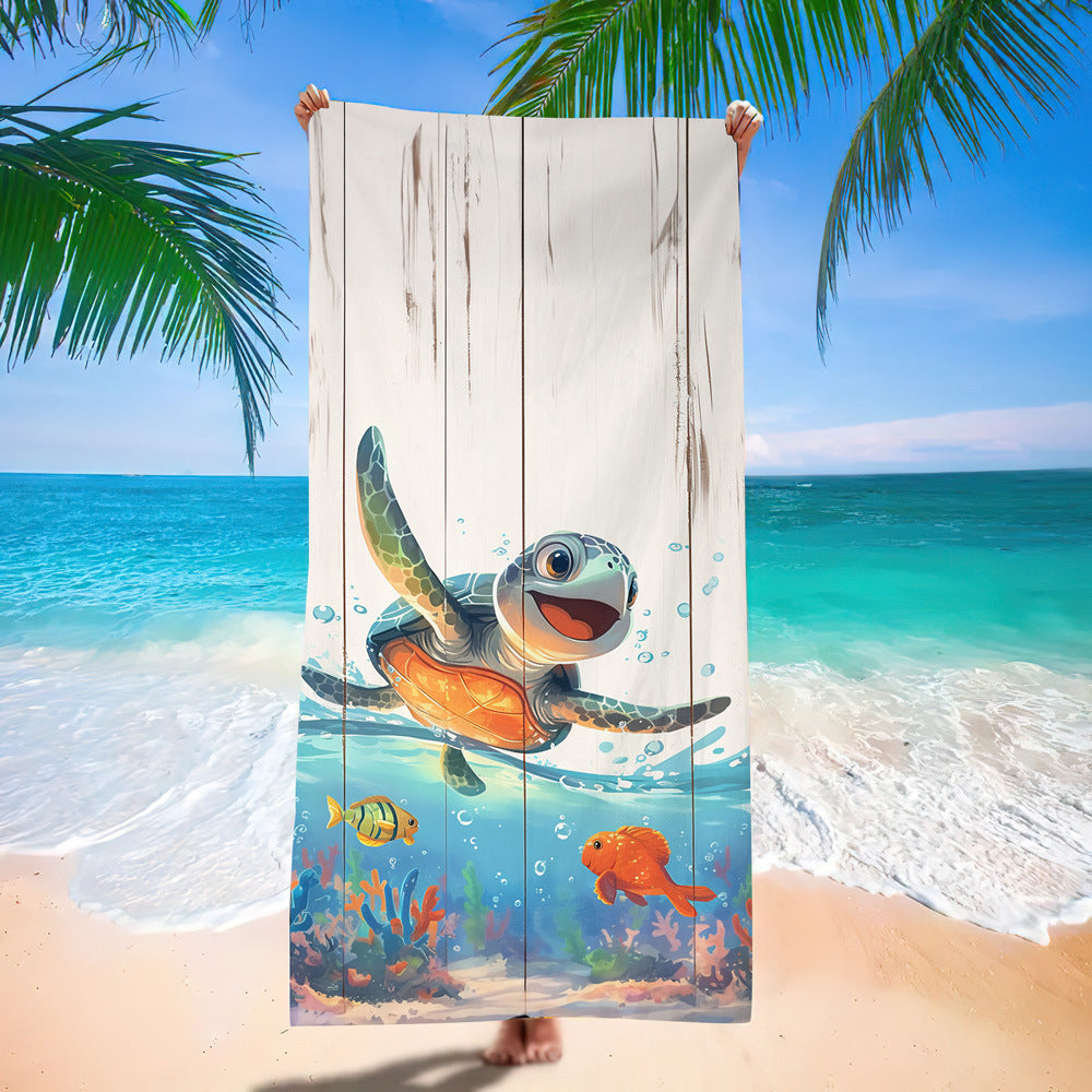 Serviette de plage en microfibre ultra-fine à motif de tortue marine – Serviette de bain double face à séchage rapide – Tapis de plage anti-sable