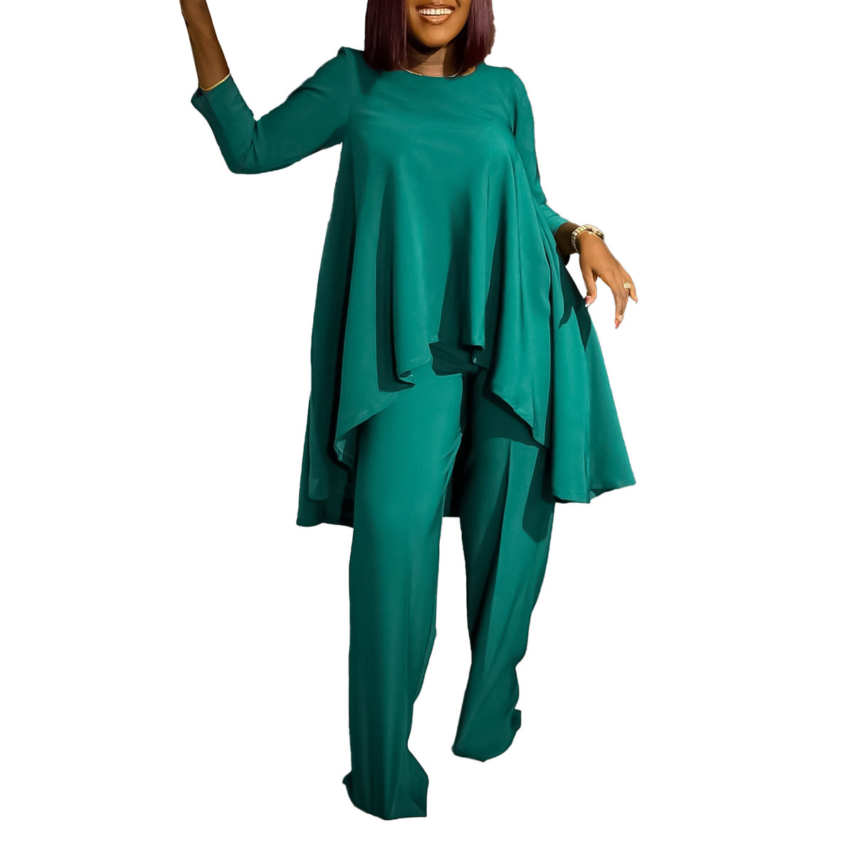 Ensemble élégant deux pièces de style africain : haut ample et asymétrique tendance avec pantalon