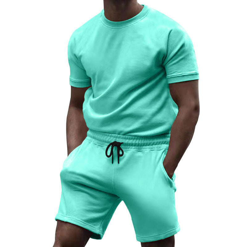 Survêtement de sport et de loisirs d'été pour homme, manches courtes, patchwork, col rond.