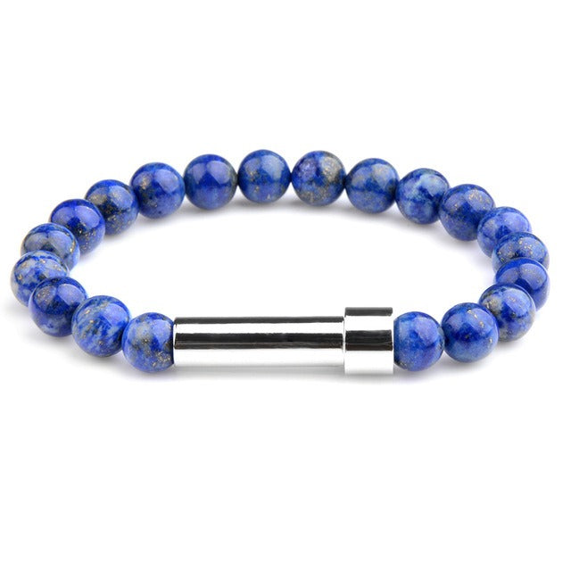$13.53/18.44 - Natural stone lucky charm bracelet, tiger's eye, lapis lazuli, stainless steel chain with round clasp and wish paper.