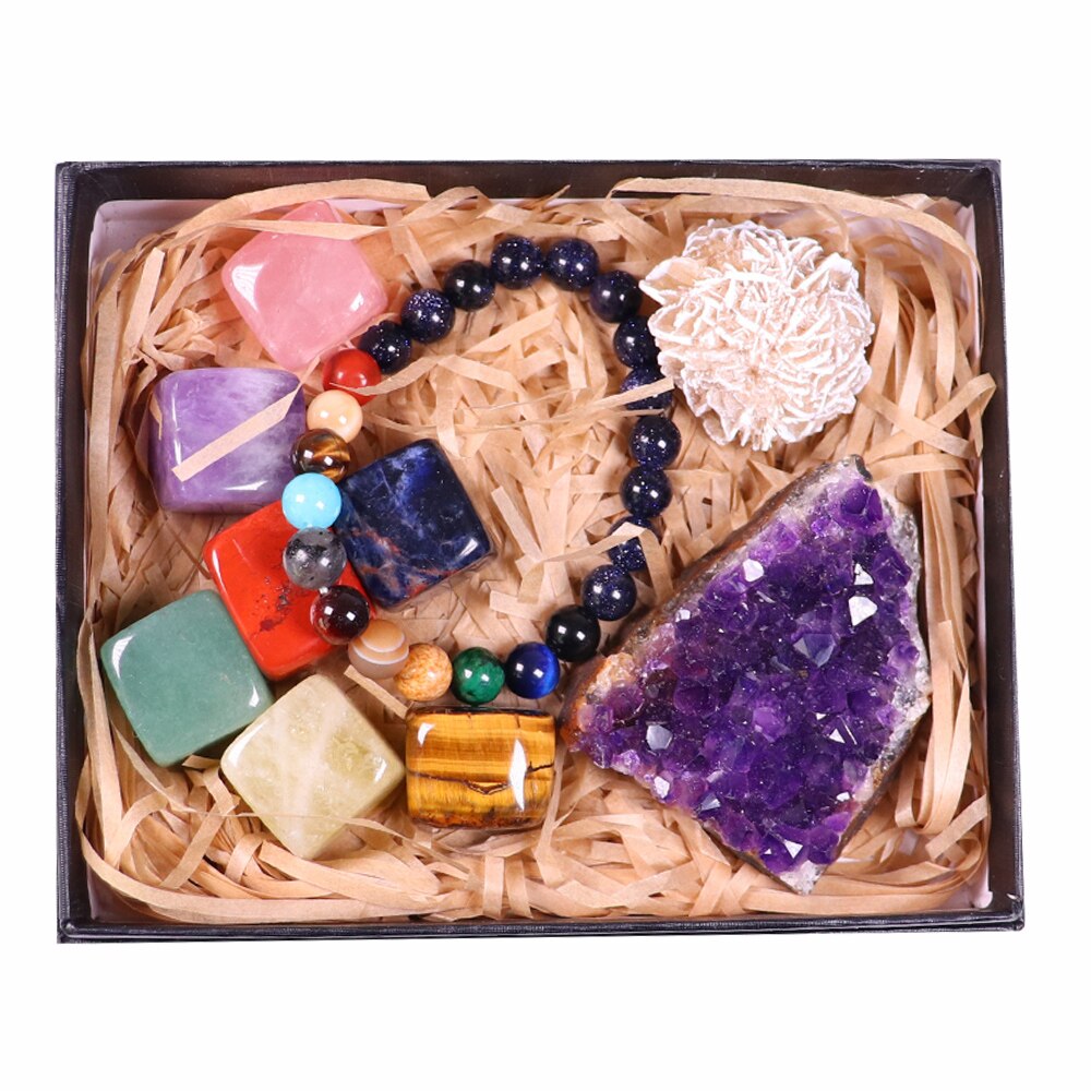 USD 37.27 - Natural Crystal Quartz Specimen Collection, Seven Chakra Healing Gemstone, Boxed.