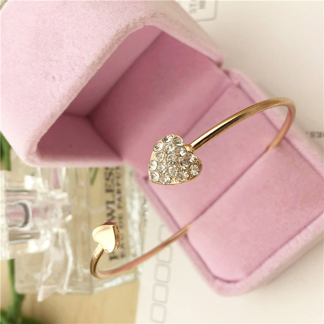 $7.22 - Adjustable Crystal Double Heart Knot Cuff Bracelet for Women, Bilezik Jewelry Gift Mujer Pulseras