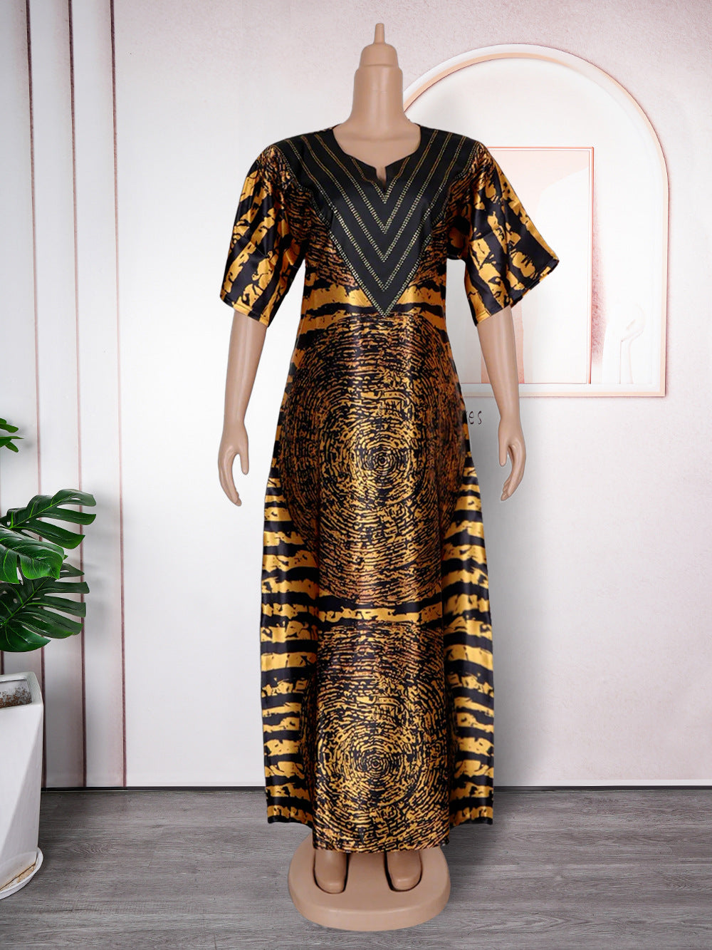 Robe longue ample à motifs pour femme africaine, grande taille, avec strass