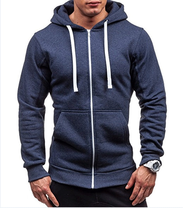 New Men's Casual Hooded Zip Cardigan, Solid Color