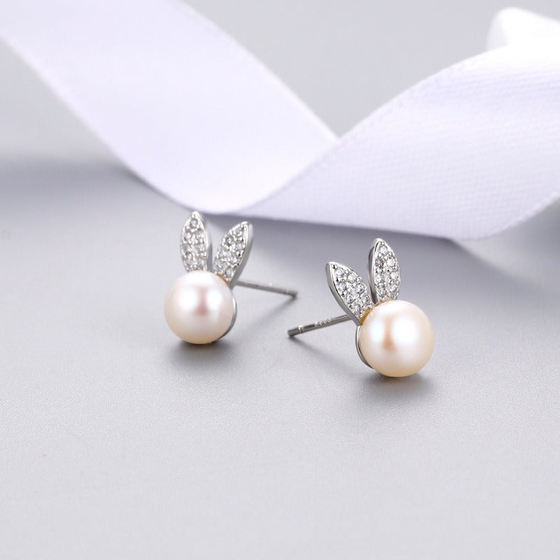 15,14 USD - Boucles d'oreilles mignonnes en forme de petite lapine, ornées de perles de zircon, accessoires d'oreilles tendance et élégants