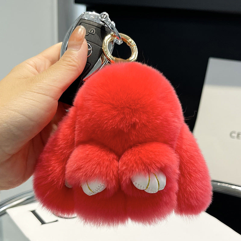 17,46 USD - Adorable lapin Rex en fourrure, porte-clés/pendentif/mini-sac en peluche, ornement lapin