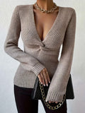 Pull femme en maille, coupe ajustée, couleur unie, manches longues, col rond