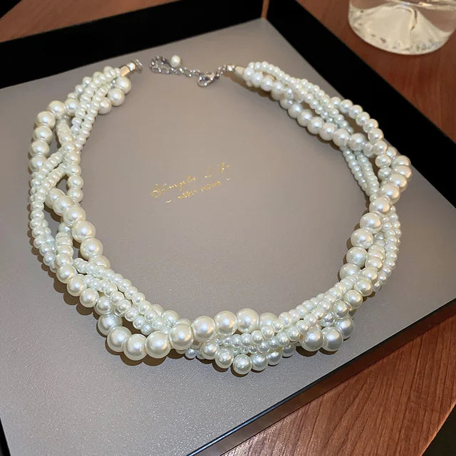 Colliers ras du cou en perles entrelacées pour femmes, colliers géométriques, bijoux de mariage et accessoires de bijoux pour la mariée