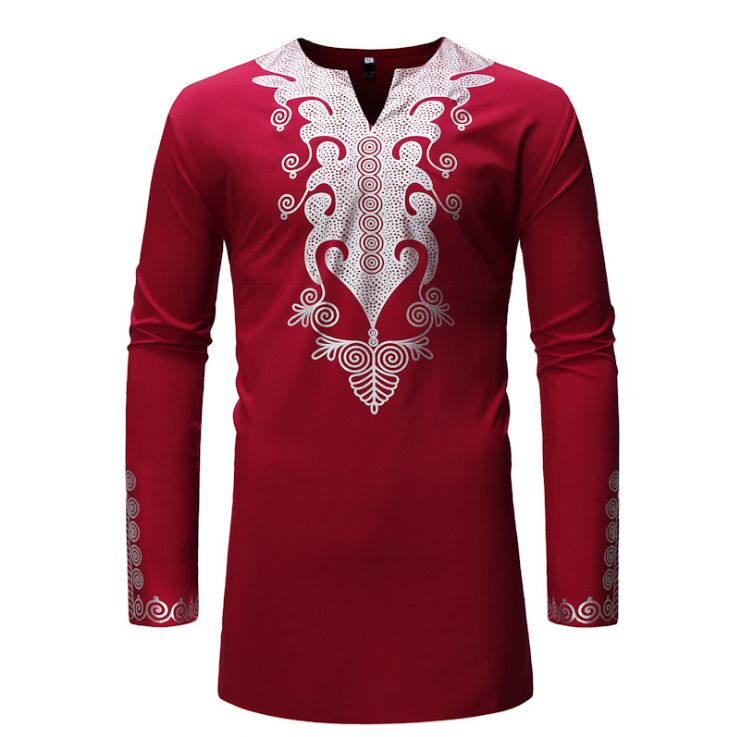 Men's long-sleeved African style shirt with bronze patterns (Ouma model)
