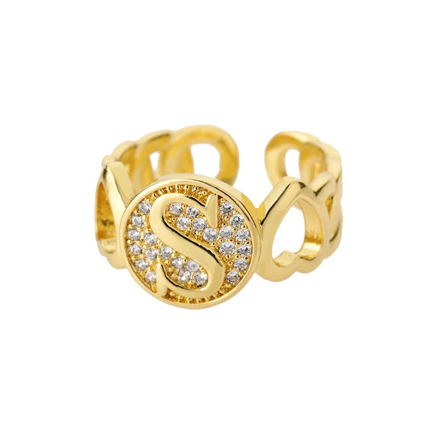 USD 7.92 - Women's Rainbow Zircon Initial Ring, Gold Stainless Steel, Adjustable, Bohemian Style. Couple Ring. Baguette Style Jewelry.