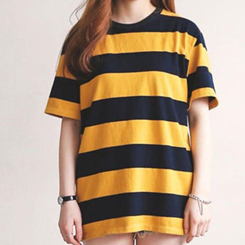 Women's Oversized Striped Streetwear T-shirt, Casual Shirt, Summer Clothes, Hipster Loose Tops, Round Neck Short Sleeve T-shirts for Women