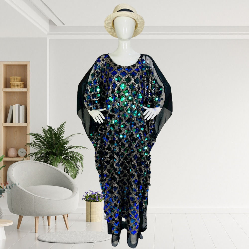 Robe asymétrique ornée de perles pour femme, robe à sequins
