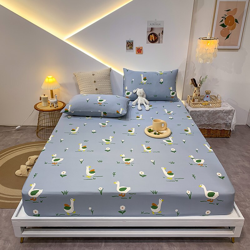 23.29/26.76/29.08 USD - Geometric Pattern Elastic Cotton Fitted Sheet, Elastic Mattress Cover, Queen/King Bedding Set